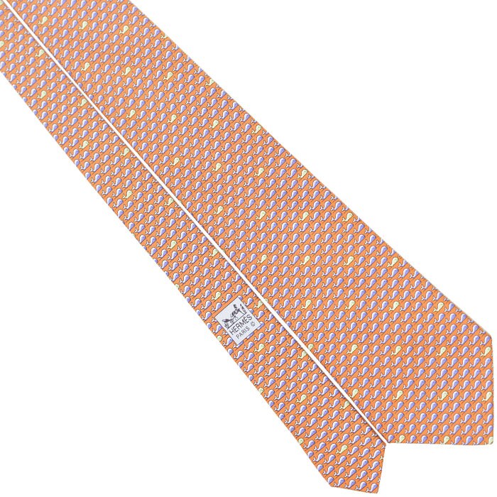 Hermes Men's Silk Tie Whimsical Whales Pattern 5301 | Necktie Cravate