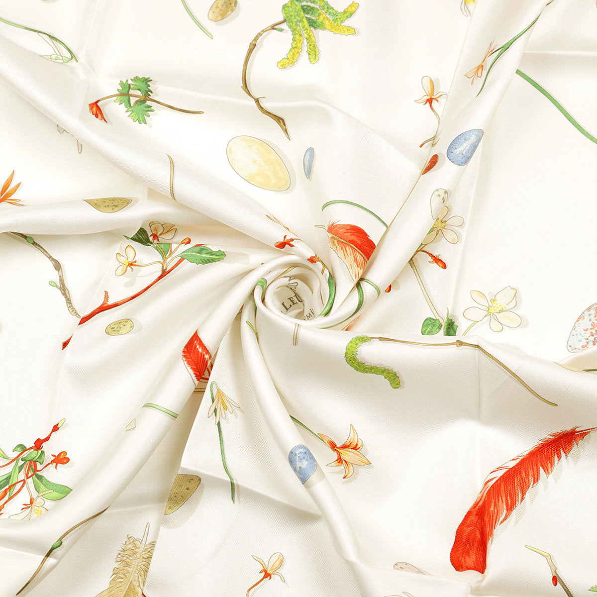 Hermes Scarf "Fleurs et Plumes" by Leigh P. Cook 90cm Silk