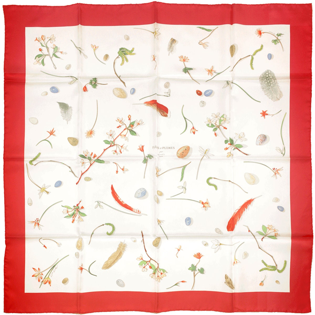 Hermes Scarf "Fleurs et Plumes" by Leigh P. Cook 90cm Silk