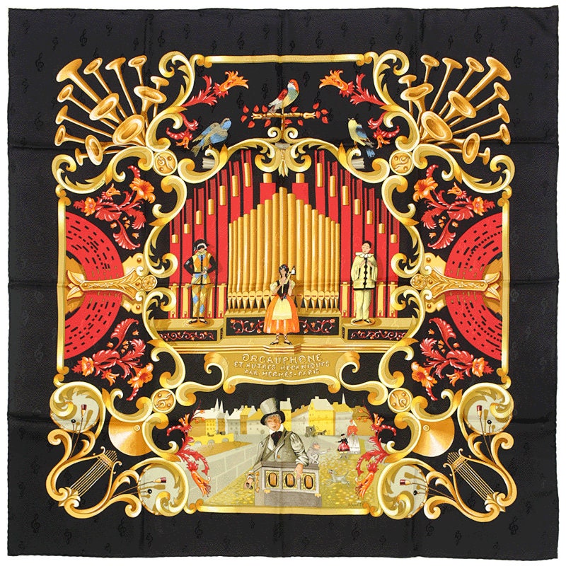 Hermes Scarf "Orgauphone et Autres Mecaniques" by Francoise Faconnet 90cm Silk | Carre Jacquard