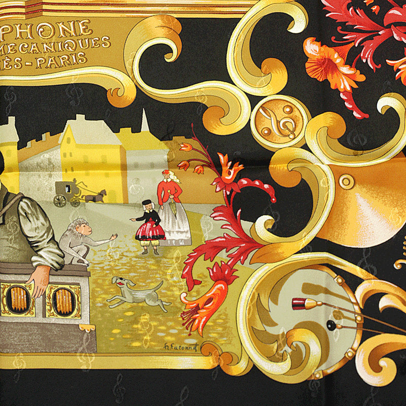 Hermes Scarf "Orgauphone et Autres Mecaniques" by Francoise Faconnet 90cm Silk | Carre Jacquard