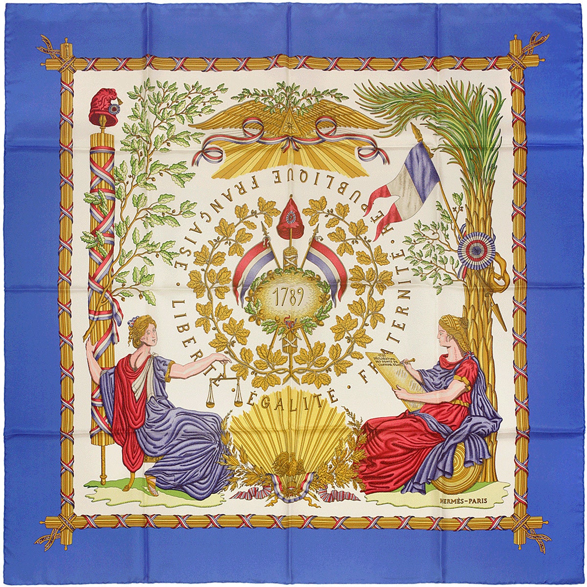 Hermes Scarf "1789 Liberte Egalite Fraternite" by Joachim Metz Vintage 90cm Silk | Carre Foulard