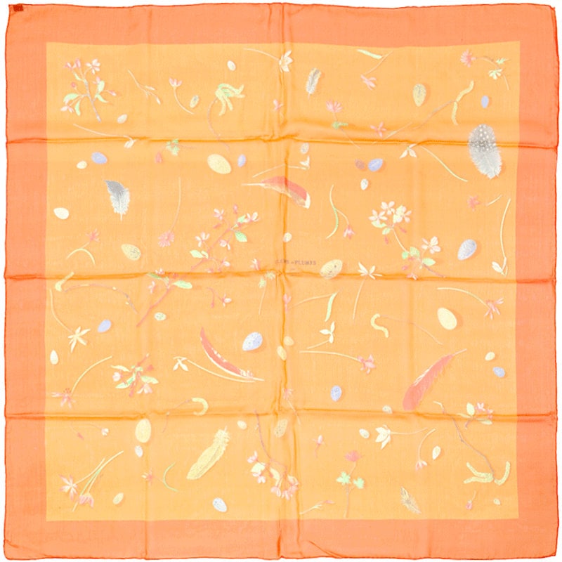 Hermes Scarf Mousseline "Fleurs et Plumes" by Leigh P. Cook 90cm Silk | NWT