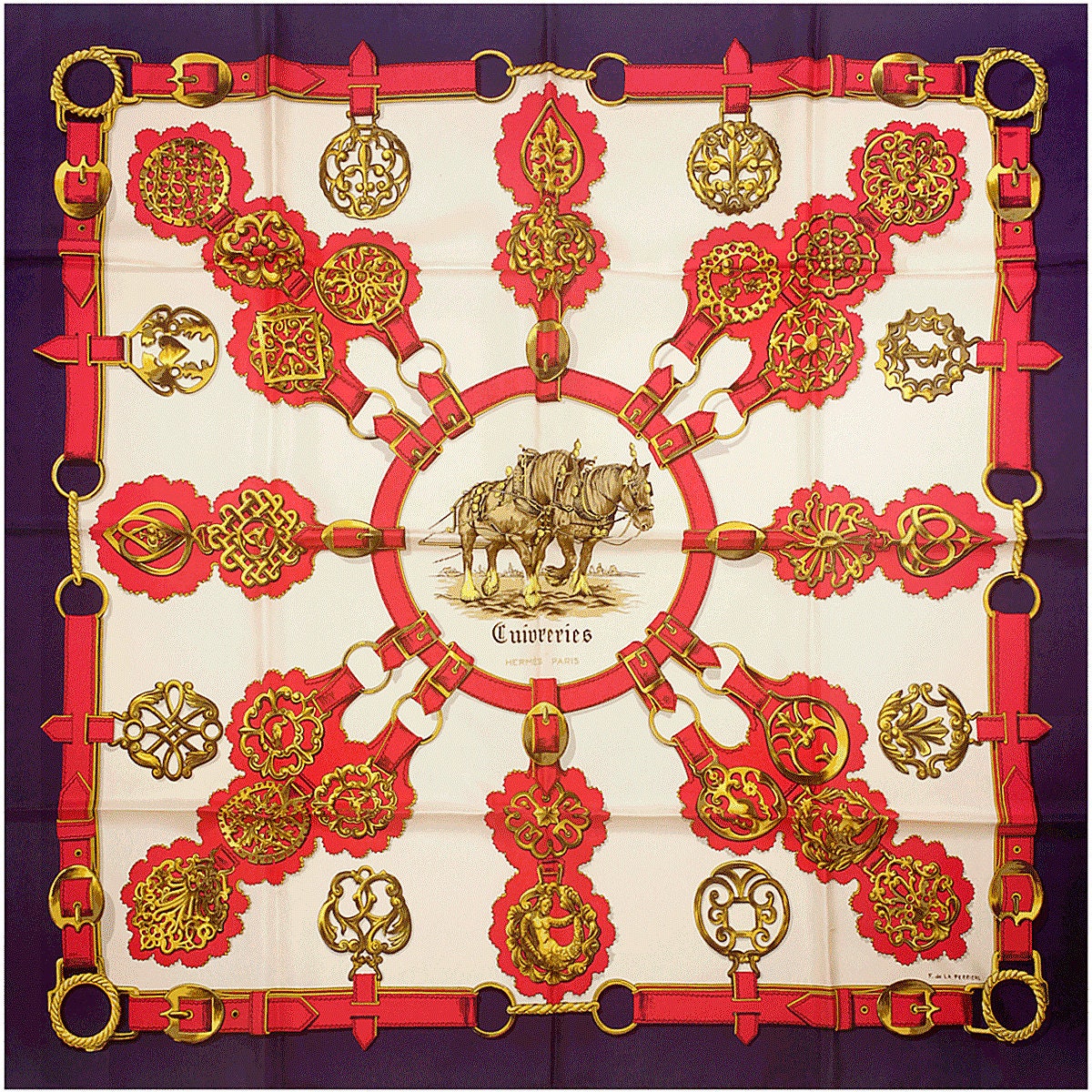Hermes Scarf "Cuivreries" by Françoise De La Perriere 90cm Silk