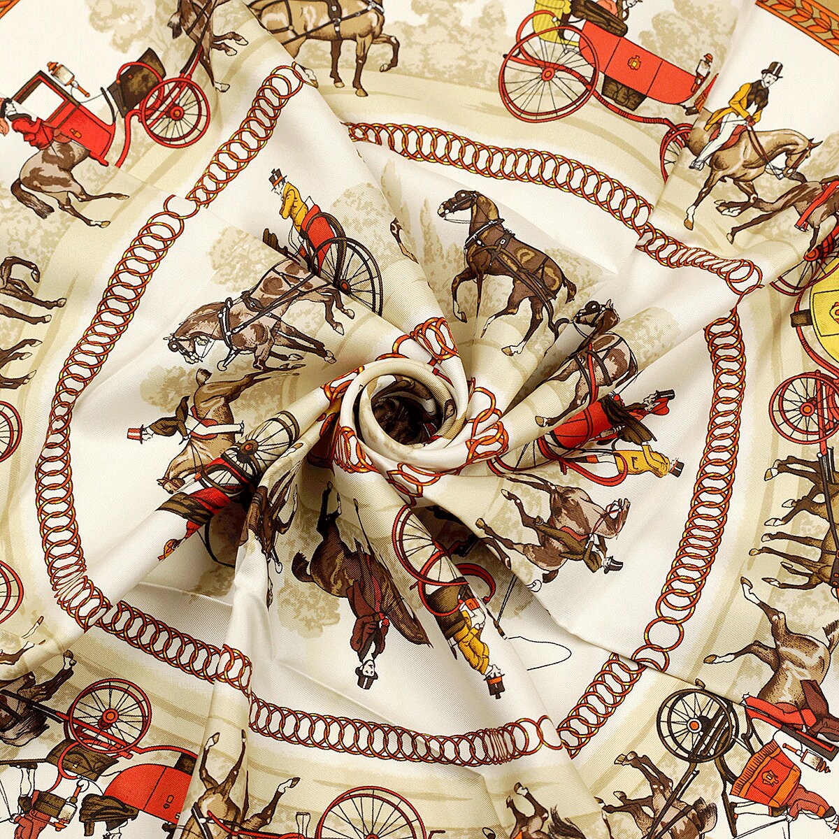 Hermes Scarf "Promenade de Longchamps" by Philippe Ledoux Vintage 90cm Silk