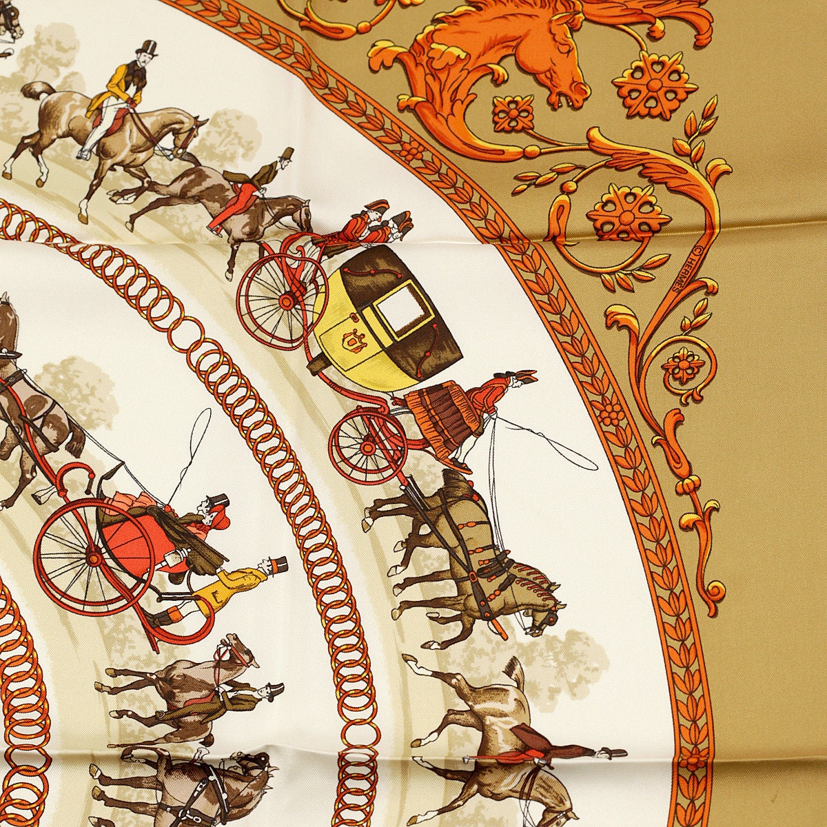 Hermes Scarf "Promenade de Longchamps" by Philippe Ledoux Vintage 90cm Silk