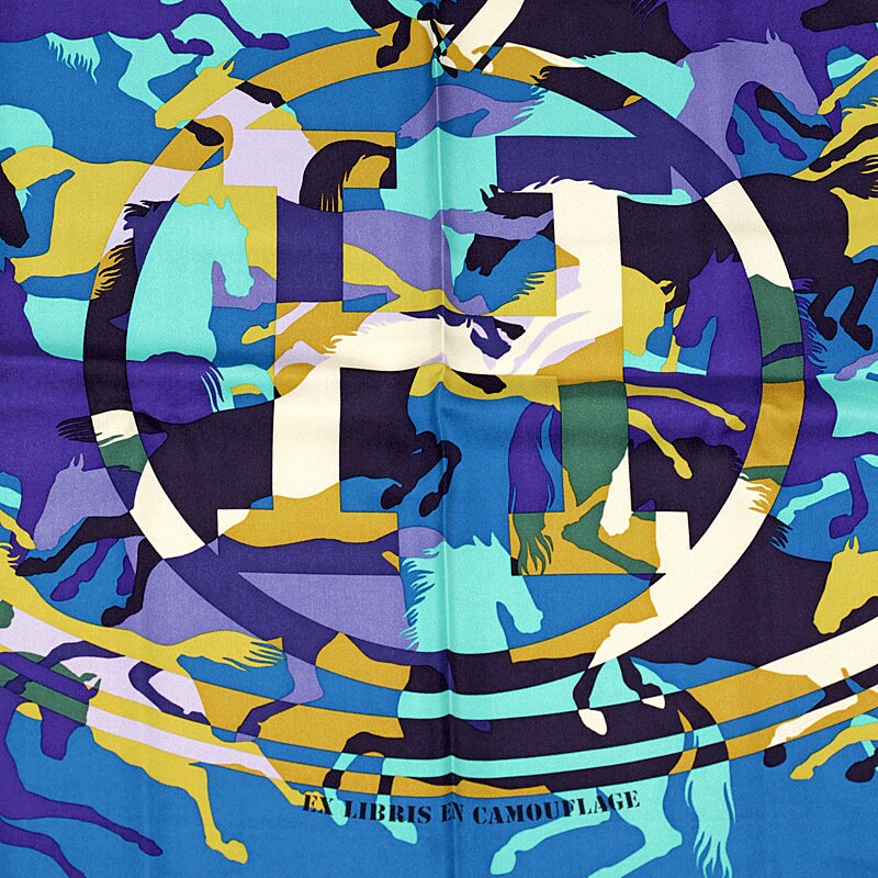 Hermes Scarf "Ex-Libris en Camouflage" by Benoit Pierre Emery 90cm Silk