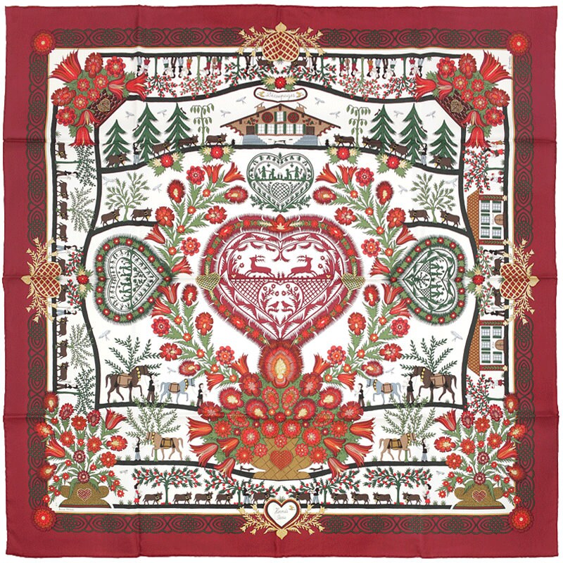 HERMES SCARF Silk "Decoupages" by Anne Rosat 90cm Carre 100% Auth