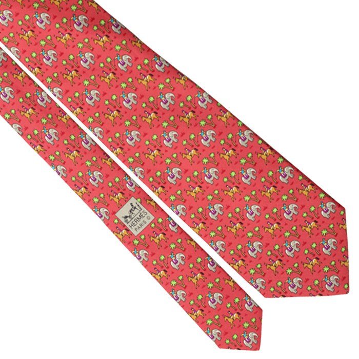 Hermes Men's Silk Tie Whimsical Elephant Jockeys Pattern 5416 | Necktie Cravate