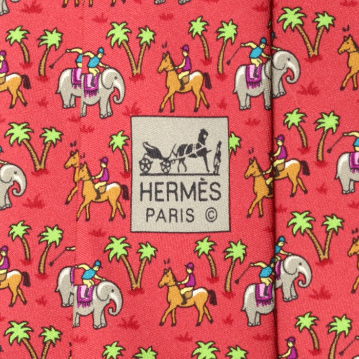 Hermes Men's Silk Tie Whimsical Elephant Jockeys Pattern 5416 | Necktie Cravate