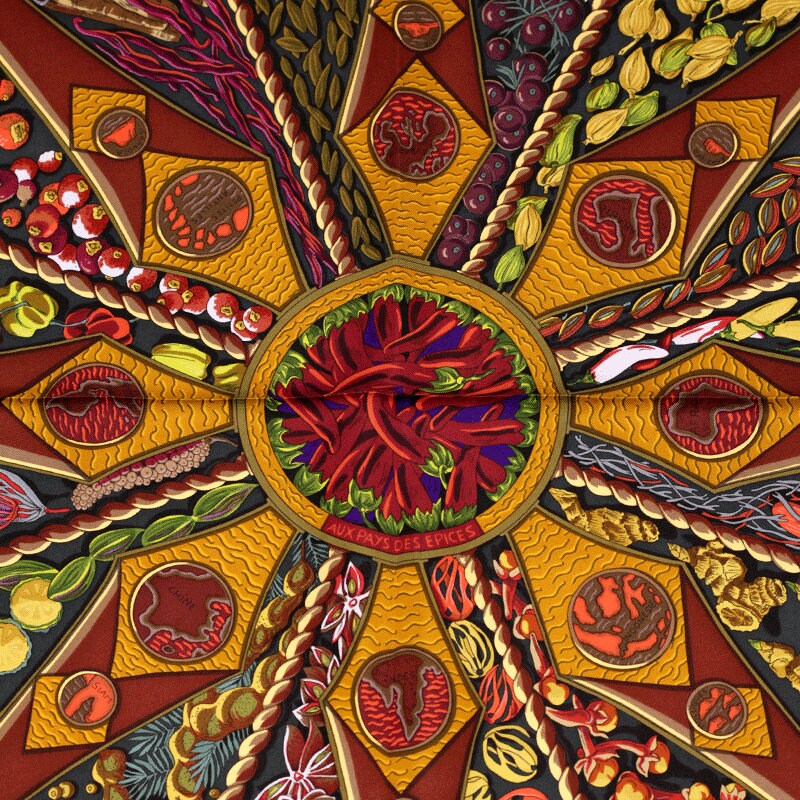 Hermes Scarf "Aux Pays de Epices" by Annie Faivre 90cm Silk | Carre Foulard