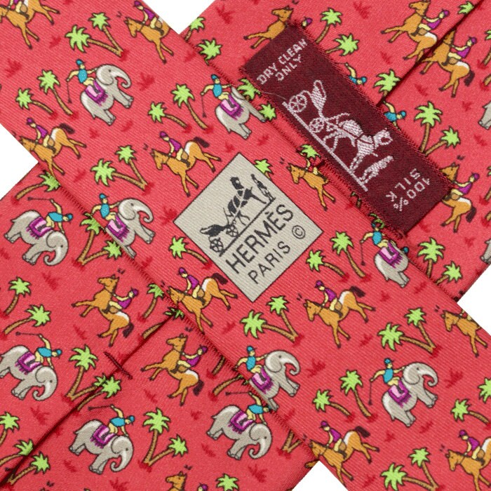 Hermes Men's Silk Tie Whimsical Elephant Jockeys Pattern 5416 | Necktie Cravate