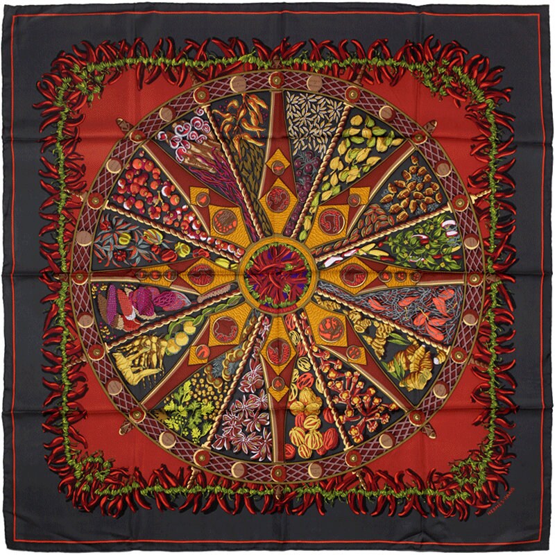 Hermes Scarf "Aux Pays de Epices" by Annie Faivre 90cm Silk | Carre Foulard