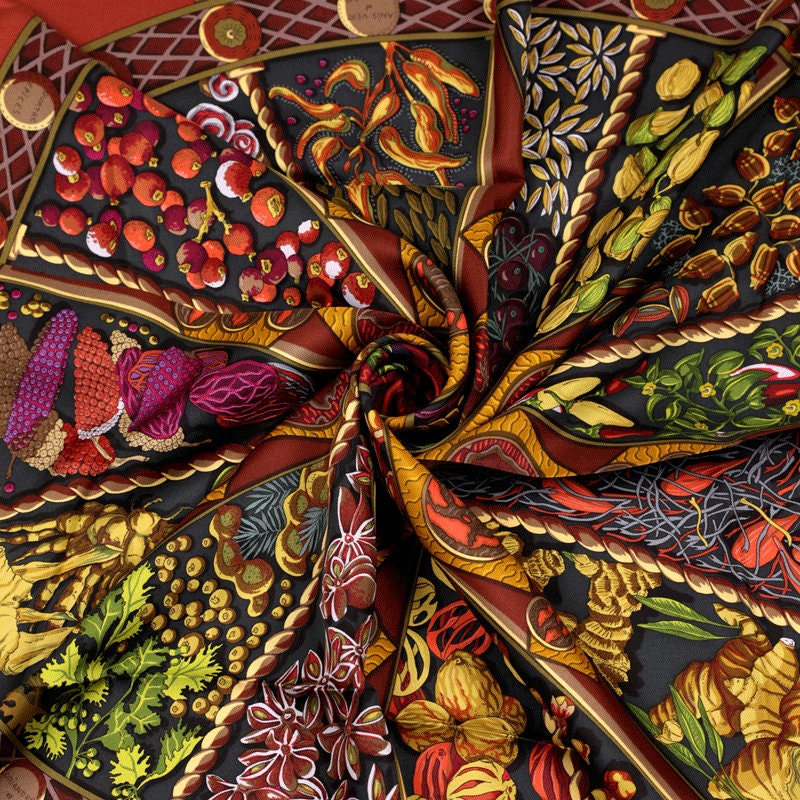 Hermes Scarf "Aux Pays de Epices" by Annie Faivre 90cm Silk | Carre Foulard
