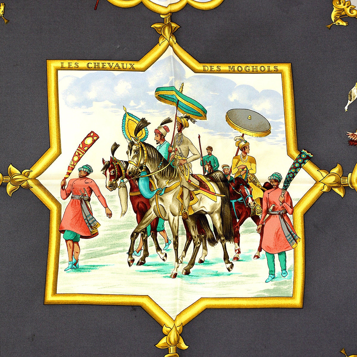 Hermes Scarf "Les Chevaux des Moghols" by Jean De Fougerolle Vintage 90cm Silk