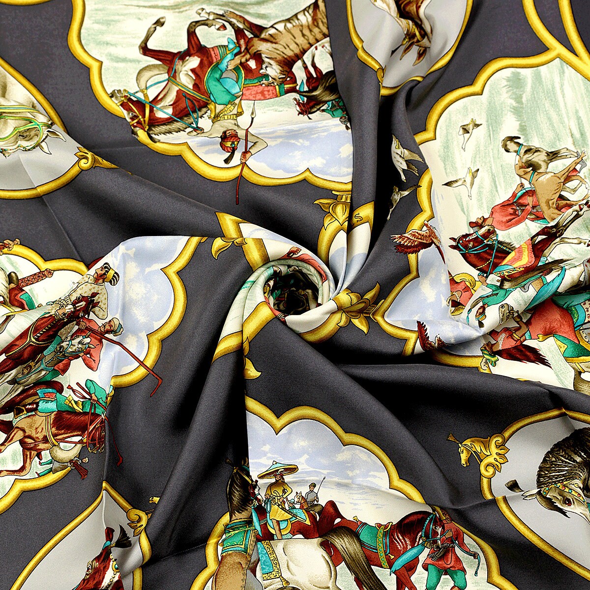 Hermes Scarf "Les Chevaux des Moghols" by Jean De Fougerolle Vintage 90cm Silk