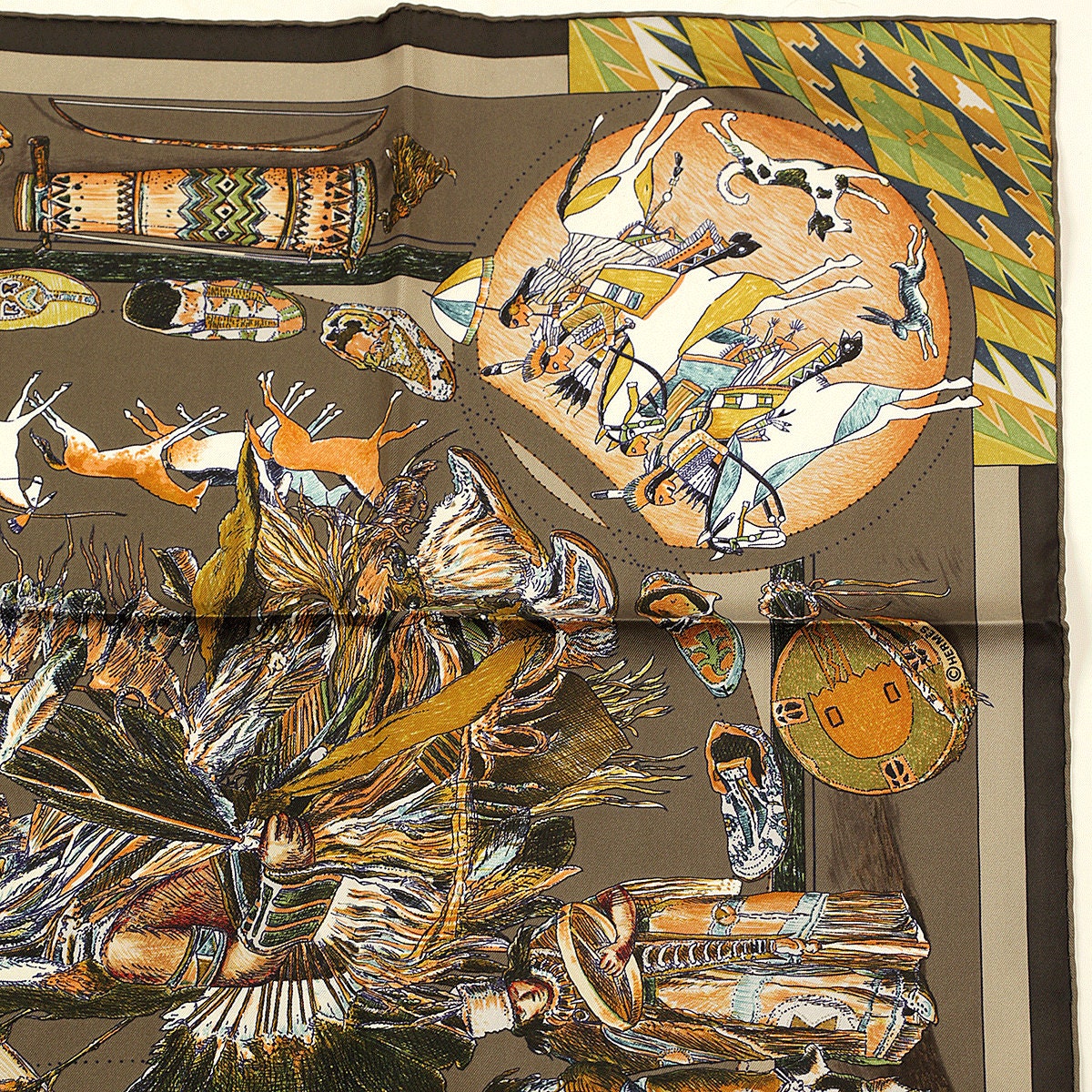 Hermes Scarf "Les Danses des Indiens" by Kermit Oliver 90cm Silk
