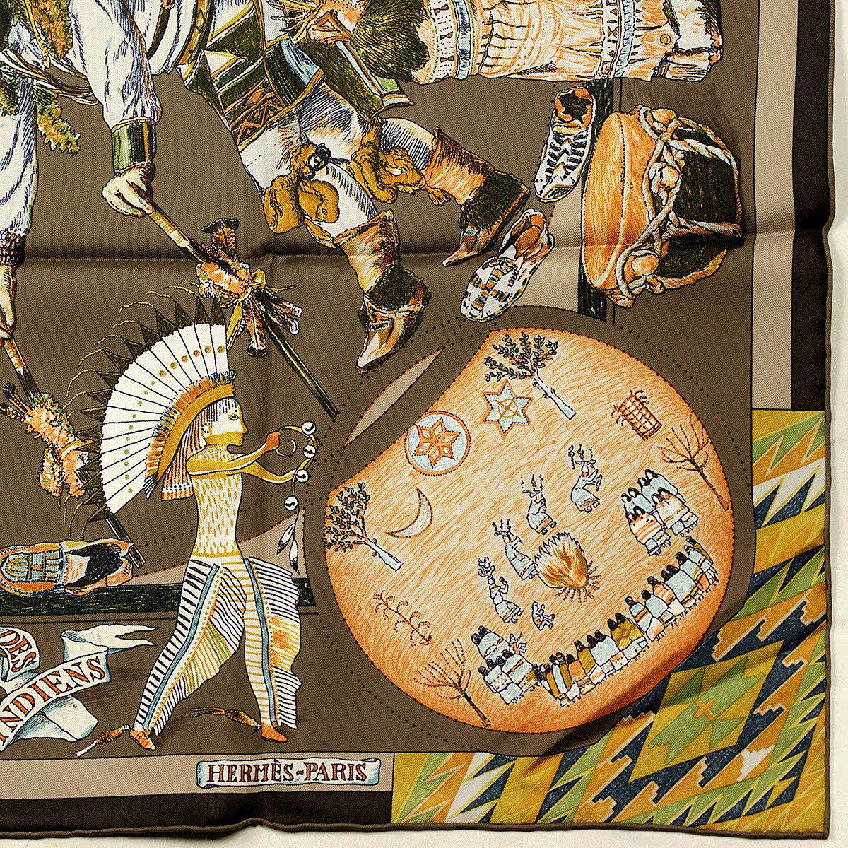 Hermes Scarf "Les Danses des Indiens" by Kermit Oliver 90cm Silk