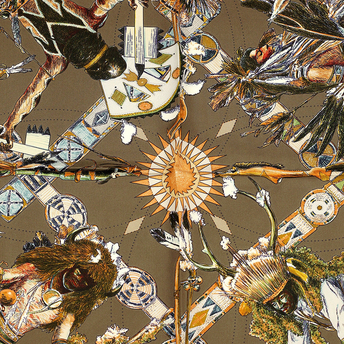 Hermes Scarf "Les Danses des Indiens" by Kermit Oliver 90cm Silk