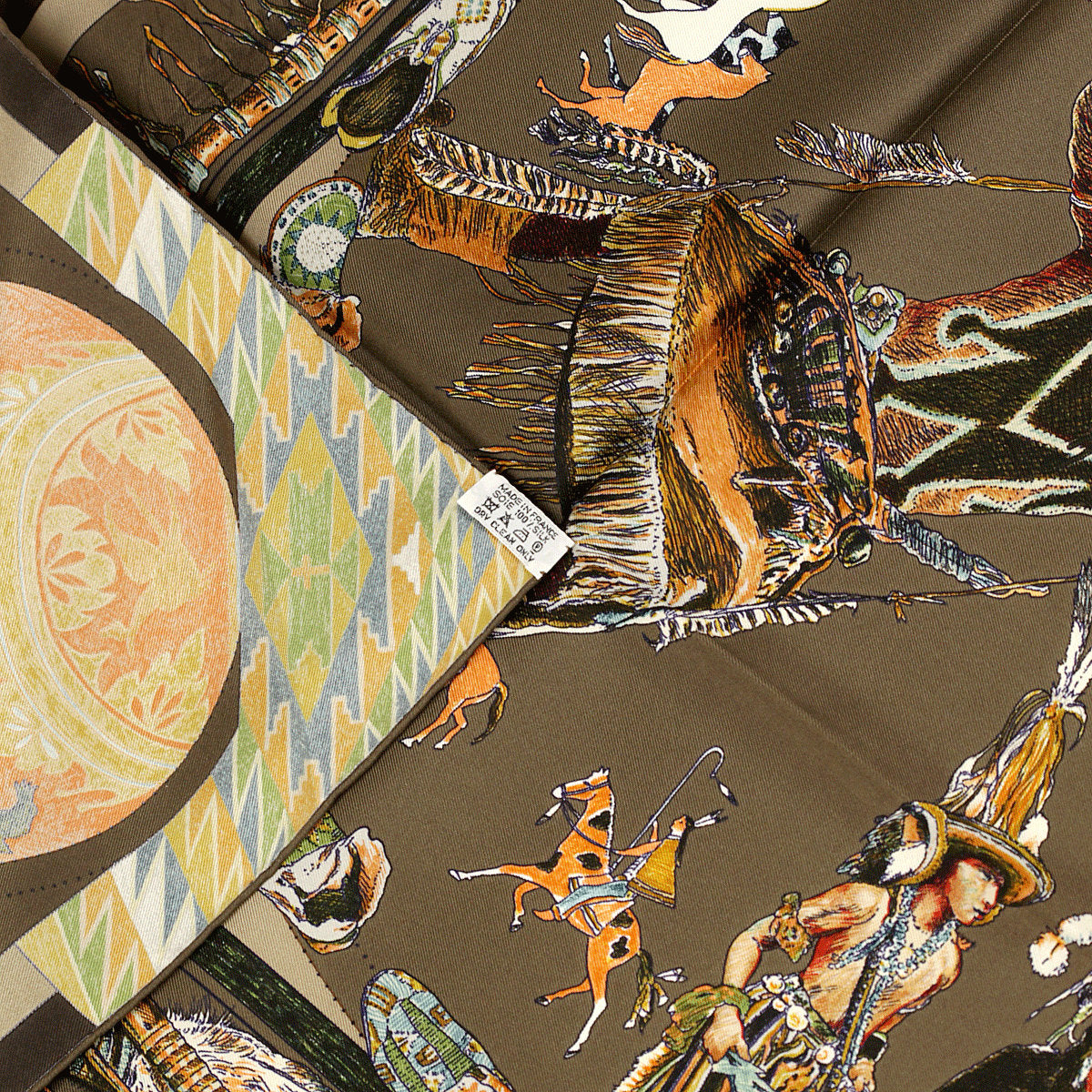 Hermes Scarf "Les Danses des Indiens" by Kermit Oliver 90cm Silk