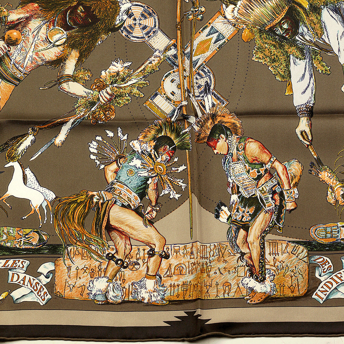 Hermes Scarf "Les Danses des Indiens" by Kermit Oliver 90cm Silk