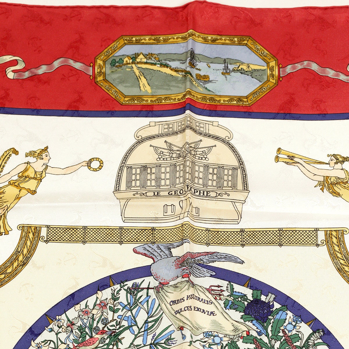 Hermes Scarf "Le Geographe" by Sandra Laroche Vintage 90cm Silk Jacquard | Carre Foulard