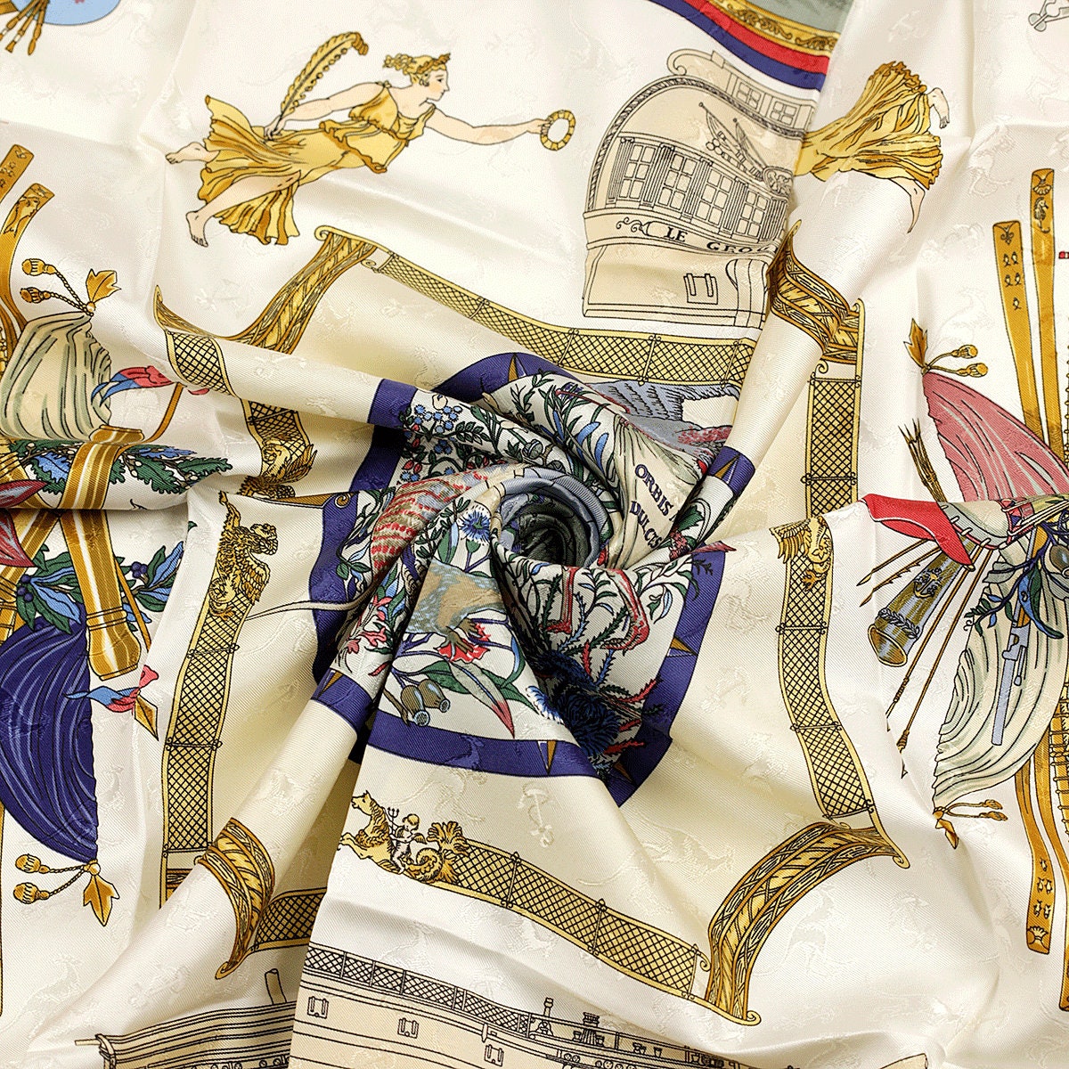 Hermes Scarf "Le Geographe" by Sandra Laroche Vintage 90cm Silk Jacquard | Carre Foulard
