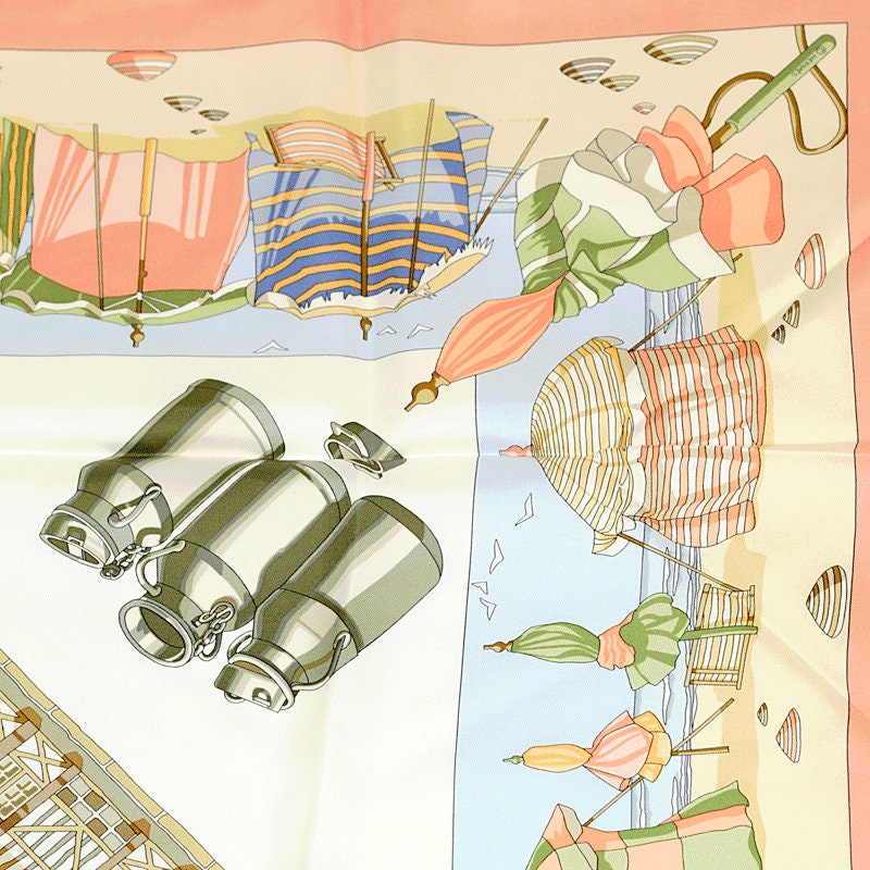 Hermes Scarf "Charmes des Plages Normandes" by Loic Dubigeon Vintage 90cm Silk