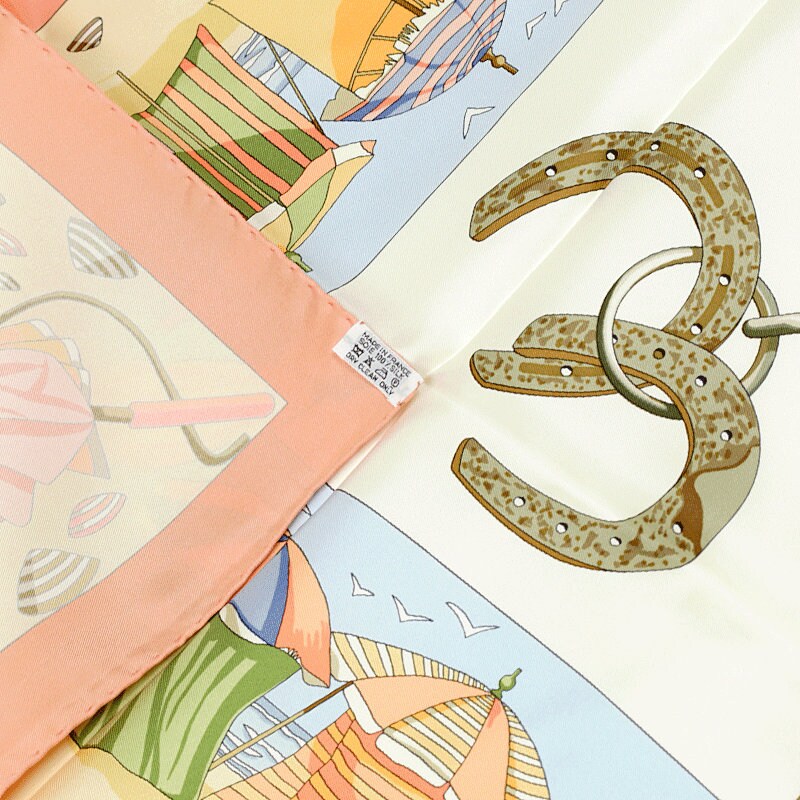 Hermes Scarf "Charmes des Plages Normandes" by Loic Dubigeon Vintage 90cm Silk