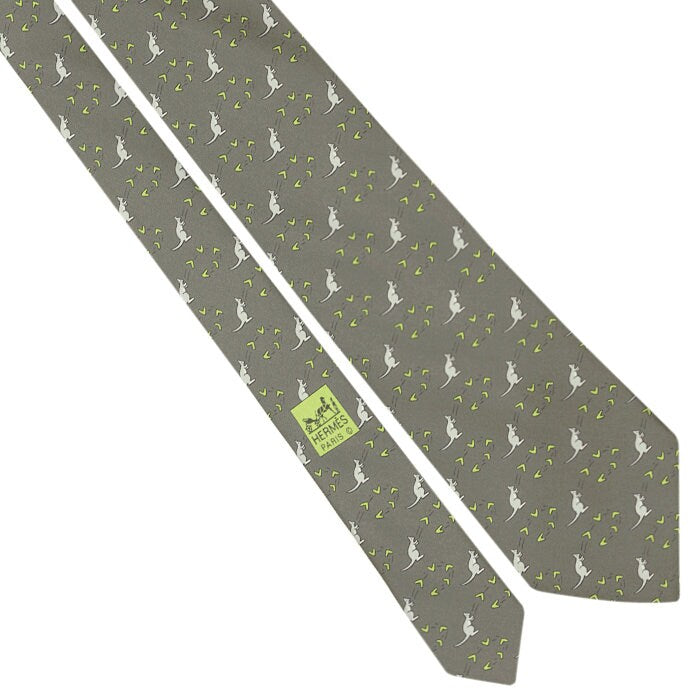 Hermes Men's Silk Tie Whimsical Kangaroo Pattern 7994