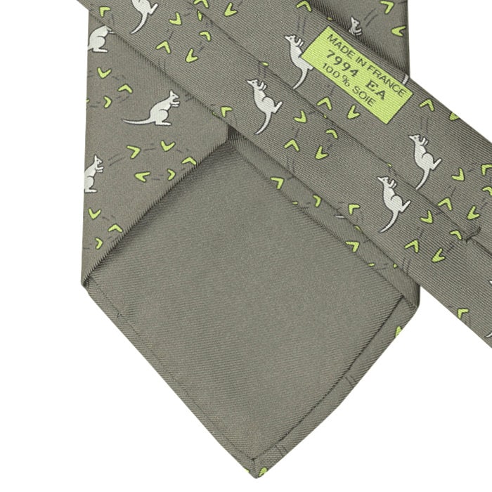 Hermes Men's Silk Tie Whimsical Kangaroo Pattern 7994