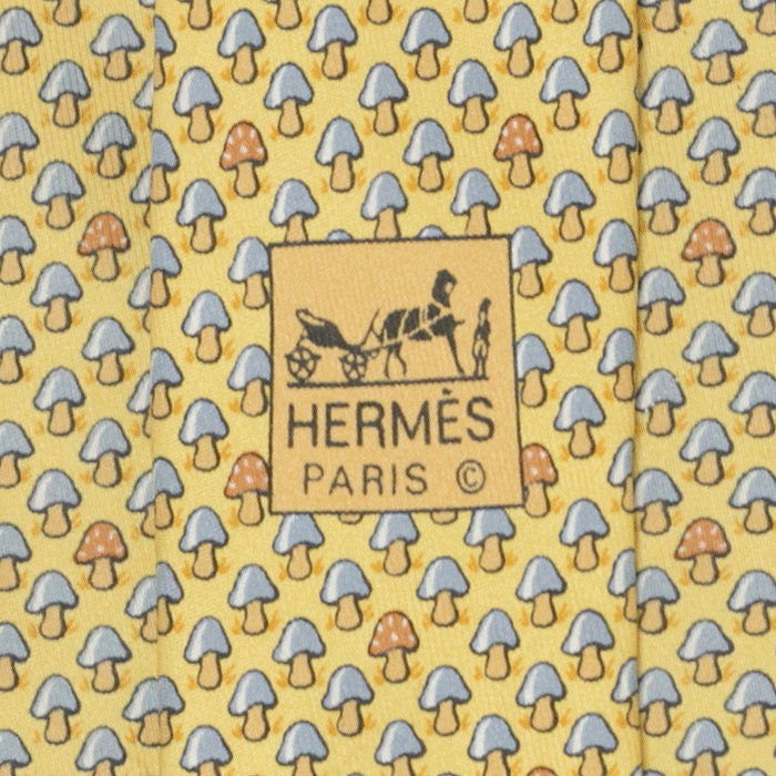 HERMES TIE Auth Mens Silk Necktie Classic Mushrooms Pattern 7923