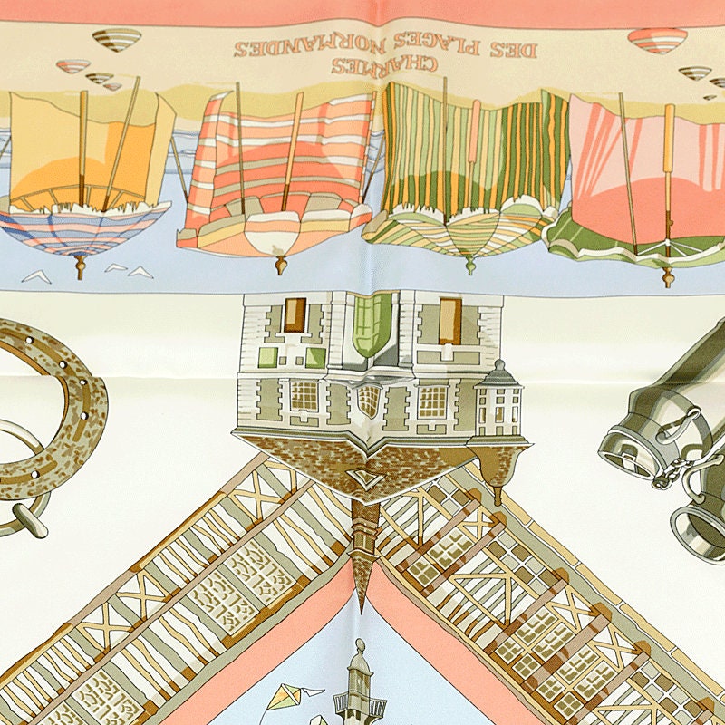 Hermes Scarf "Charmes des Plages Normandes" by Loic Dubigeon Vintage 90cm Silk