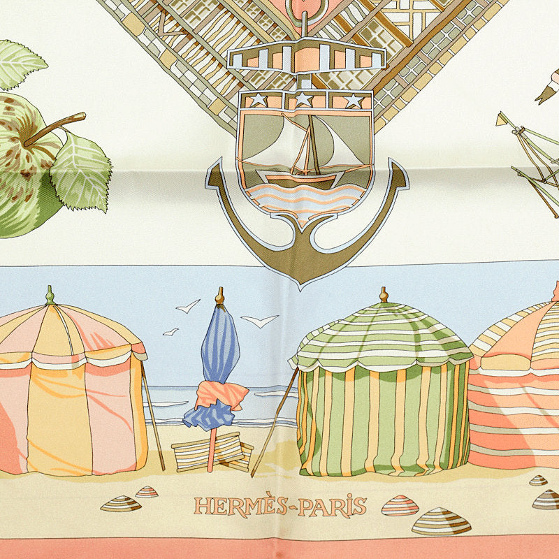Hermes Scarf "Charmes des Plages Normandes" by Loic Dubigeon Vintage 90cm Silk
