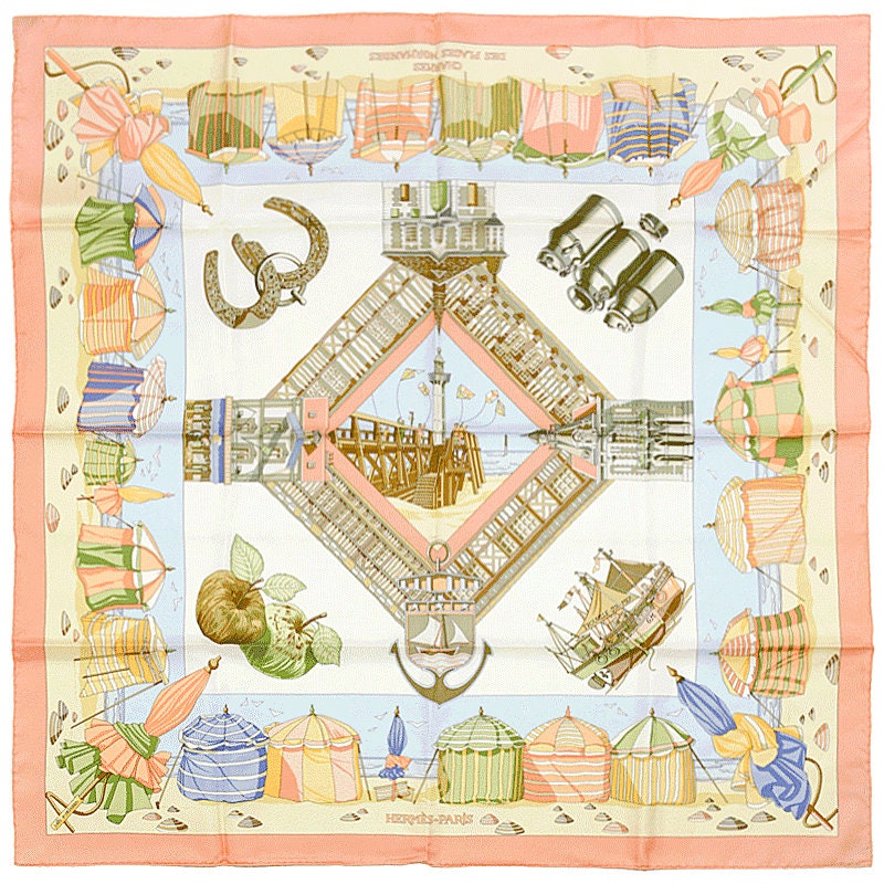 Hermes Scarf "Charmes des Plages Normandes" by Loic Dubigeon Vintage 90cm Silk