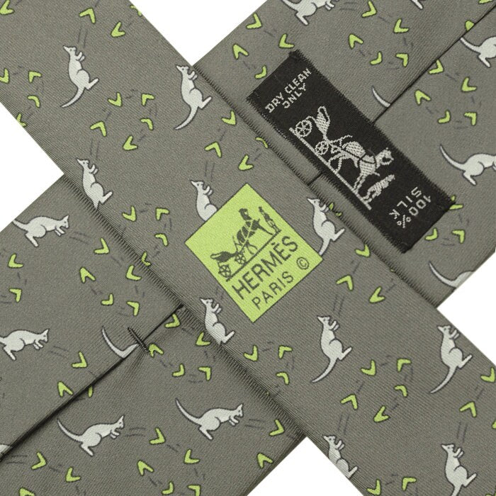 Hermes Men's Silk Tie Whimsical Kangaroo Pattern 7994