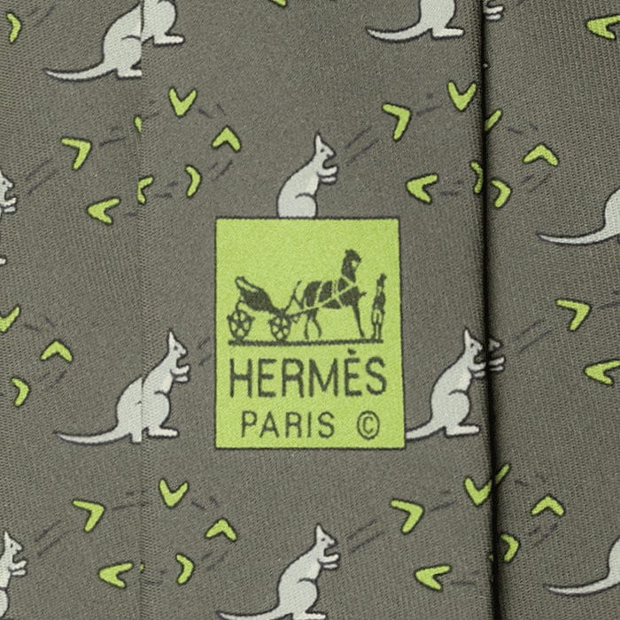 Hermes Men's Silk Tie Whimsical Kangaroo Pattern 7994