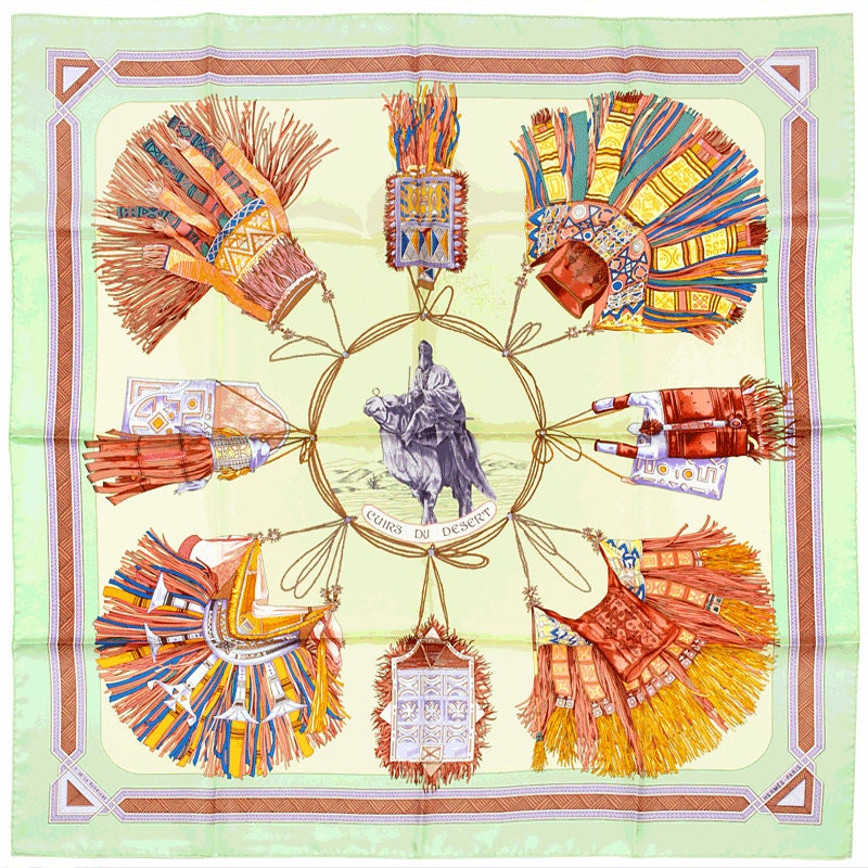 Hermes Scarf "Cuirs du Desert" by Françoise De La Perriere Vintage 90cm Silk