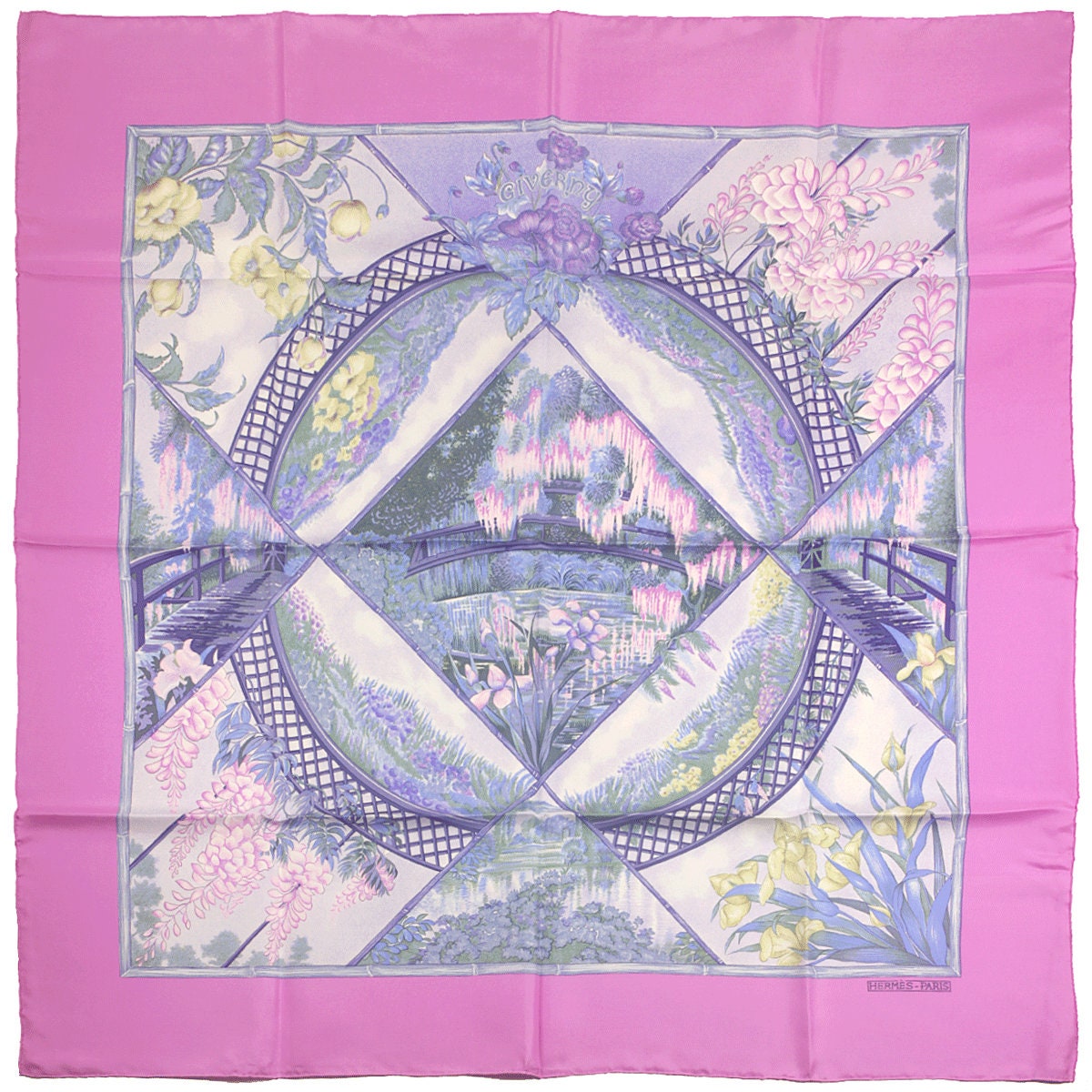 Hermes Scarf "Giverny" by Laurence Bourthoumieux 90cm Silk