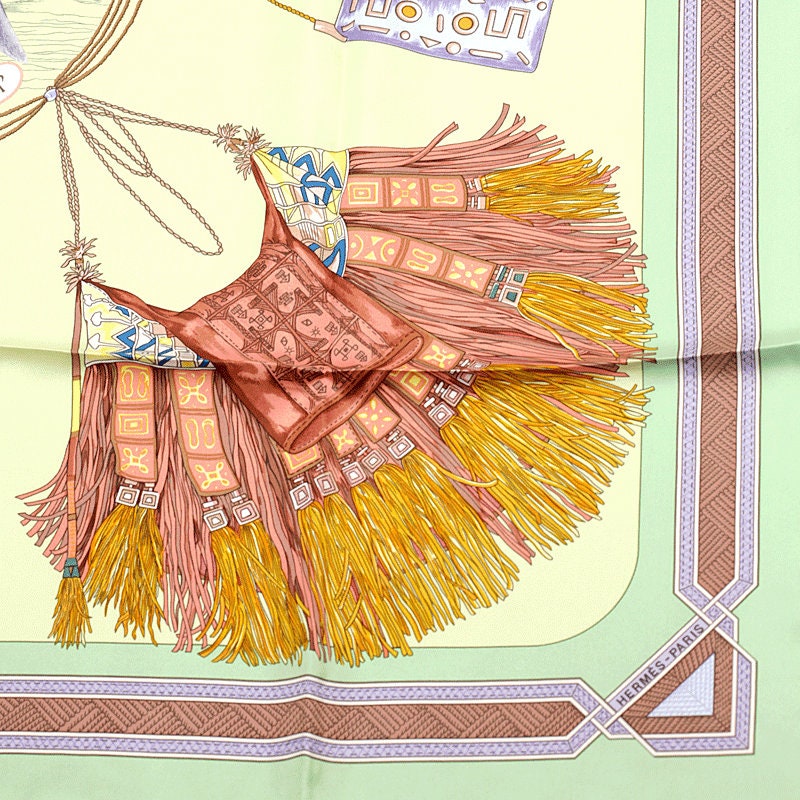 Hermes Scarf "Cuirs du Desert" by Françoise De La Perriere Vintage 90cm Silk