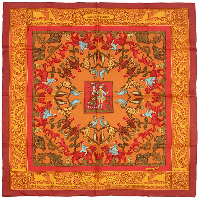 Hermes Scarf "Early America" by Françoise De La Perriere 90cm Silk | Carre Foulard