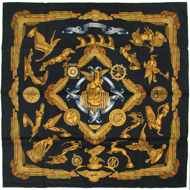 Hermes Scarf "Les Parures du Vent" by Joachim Metz Vintage 90cm Silk