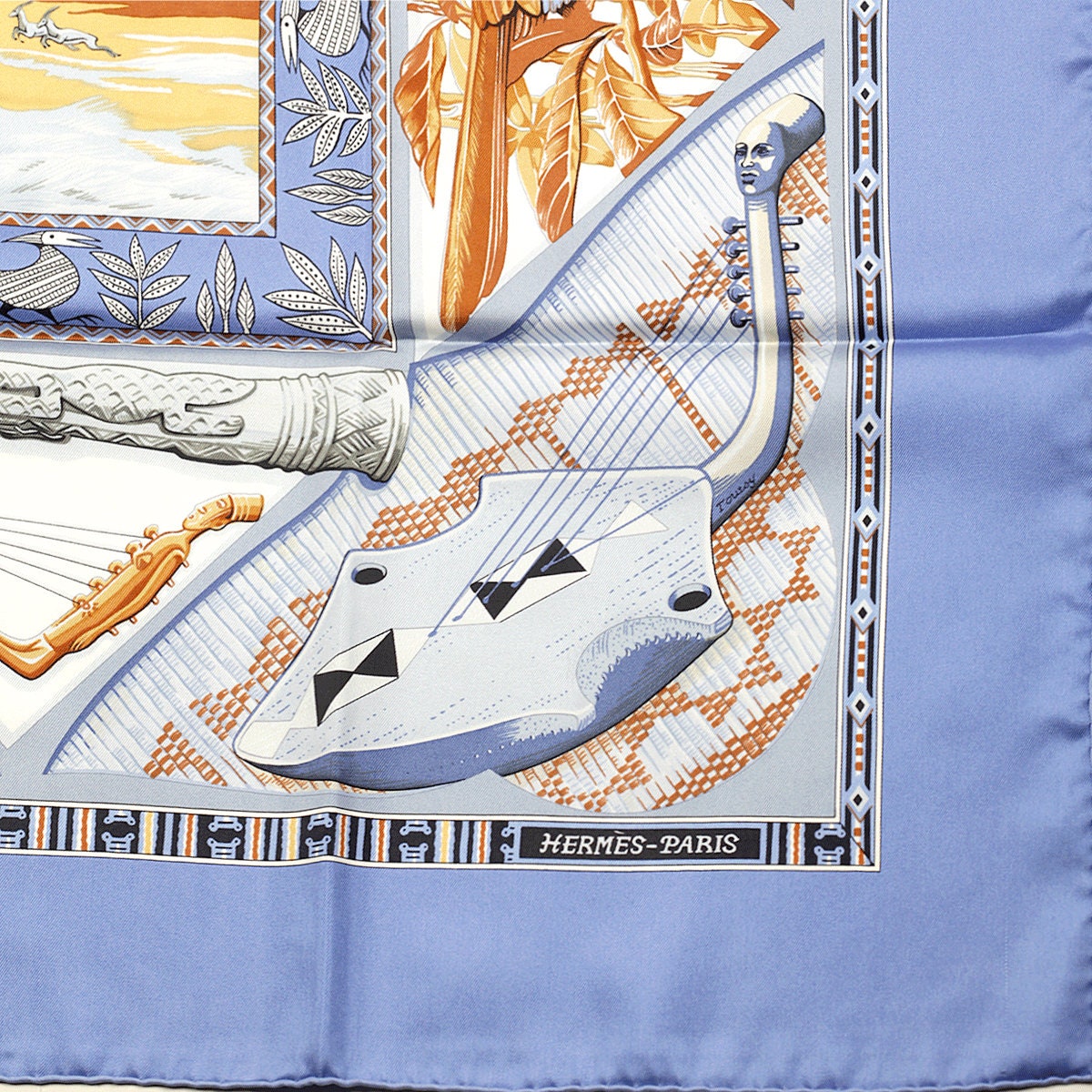 Hermes Scarf "Au Son du Tam Tam" by Laurence Bourthoumieux Vintage 90cm Silk