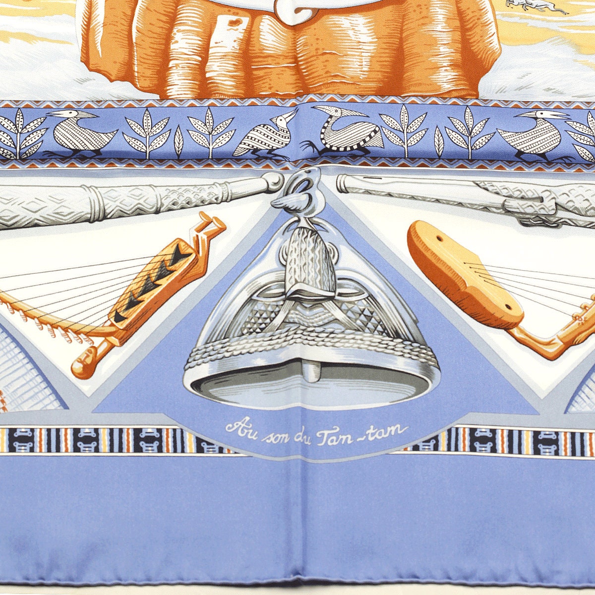 Hermes Scarf "Au Son du Tam Tam" by Laurence Bourthoumieux Vintage 90cm Silk