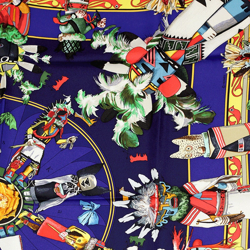 Hermes Scarf "Kachinas" by Kermit Oliver Vintage 90cm Silk | Carre Foulard