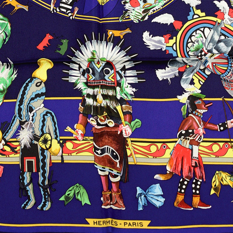 Hermes Scarf "Kachinas" by Kermit Oliver Vintage 90cm Silk | Carre Foulard