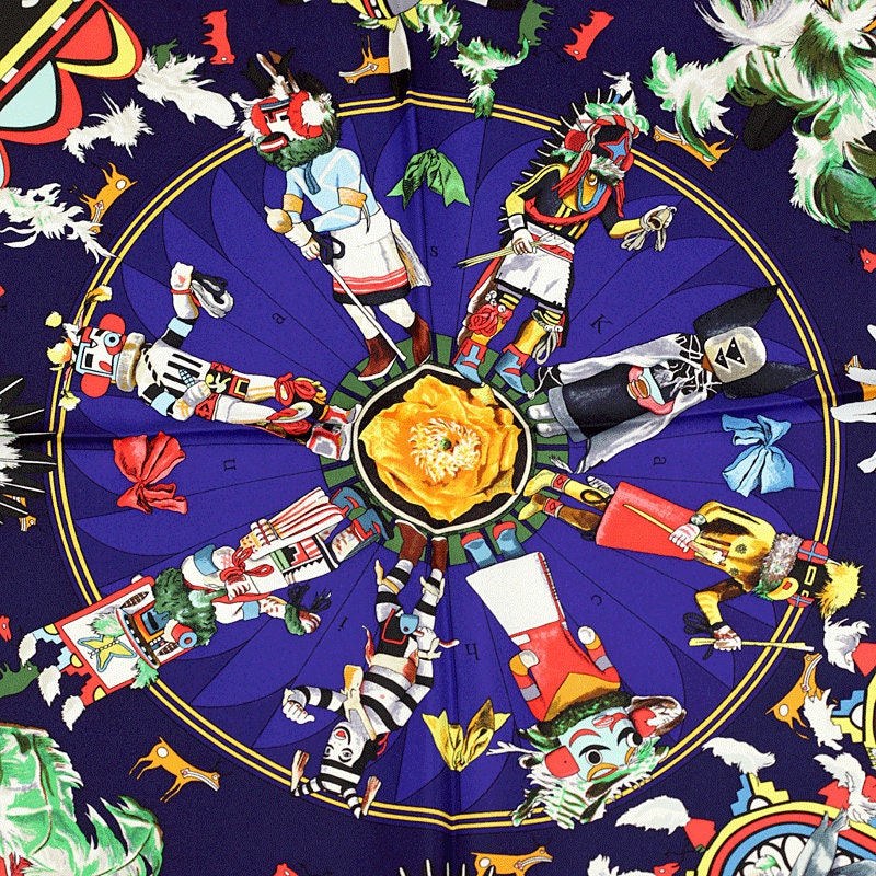 Hermes Scarf "Kachinas" by Kermit Oliver Vintage 90cm Silk | Carre Foulard