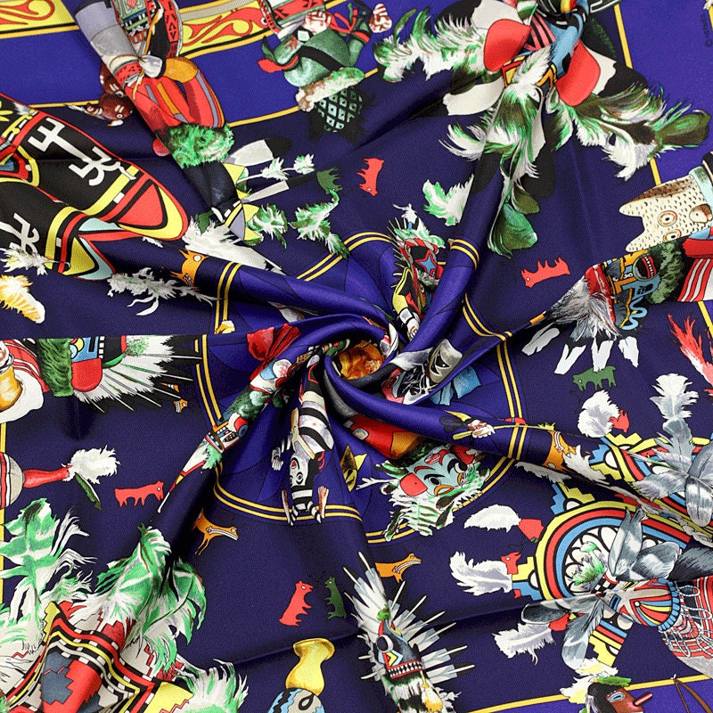 Hermes Scarf "Kachinas" by Kermit Oliver Vintage 90cm Silk | Carre Foulard