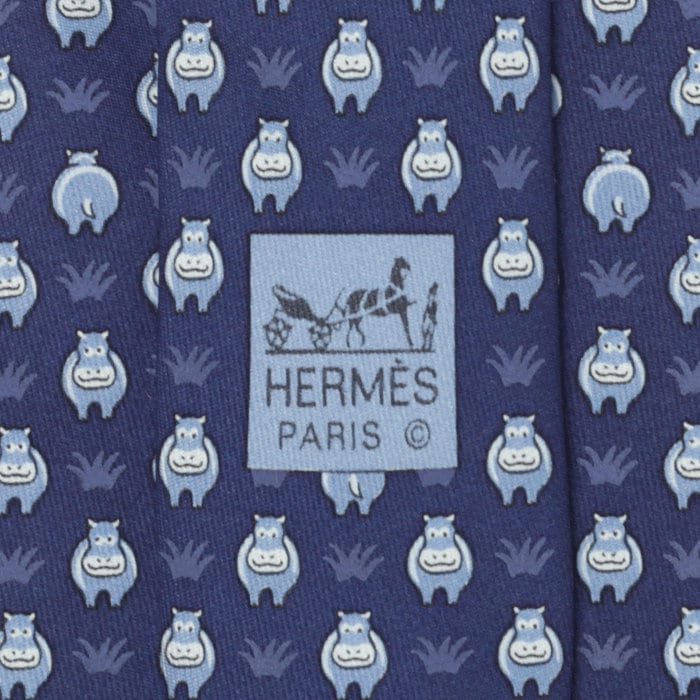 Hermes Men's Silk Tie Whimsical Hippos Pattern 5195