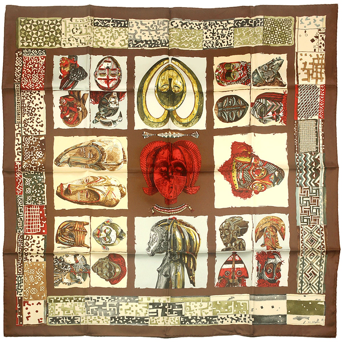 Hermes Scarf "Persona" by Loic Dubigeon 90cm Silk